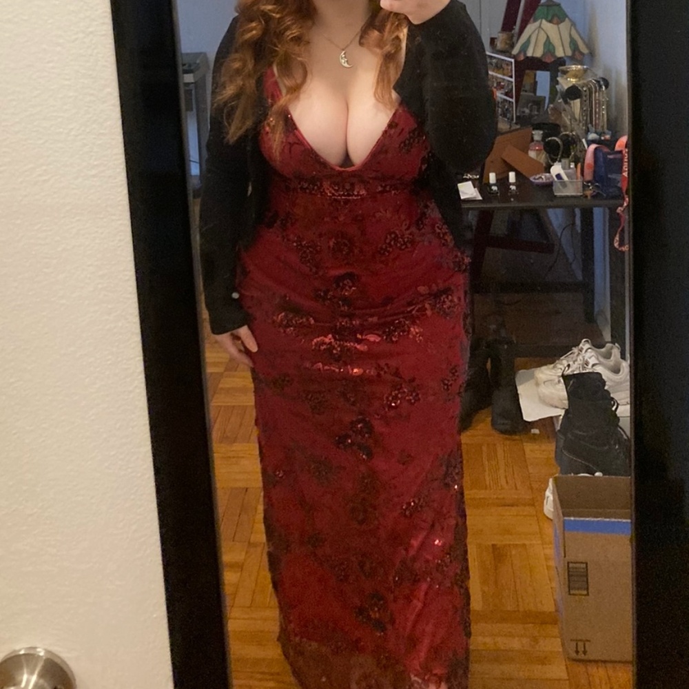 Lulus Shine Language Wine Red Sequin Mermaid Maxi… - image 3